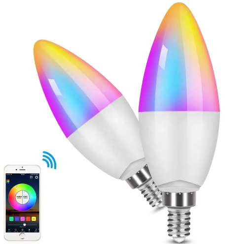 E14 Base Candelabra smart led bulb 5w dimmable smart light bulb RGBCW Color Changing C37 Wi-F smart bulb